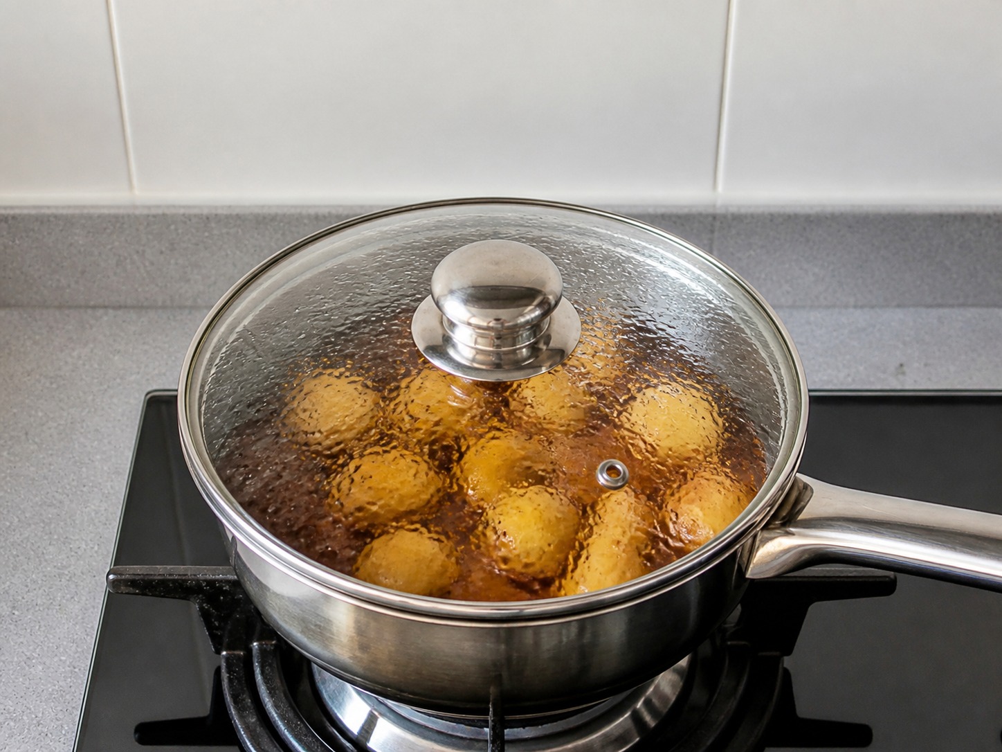 Korean Soy-Braised Potatoes — Cover and braise