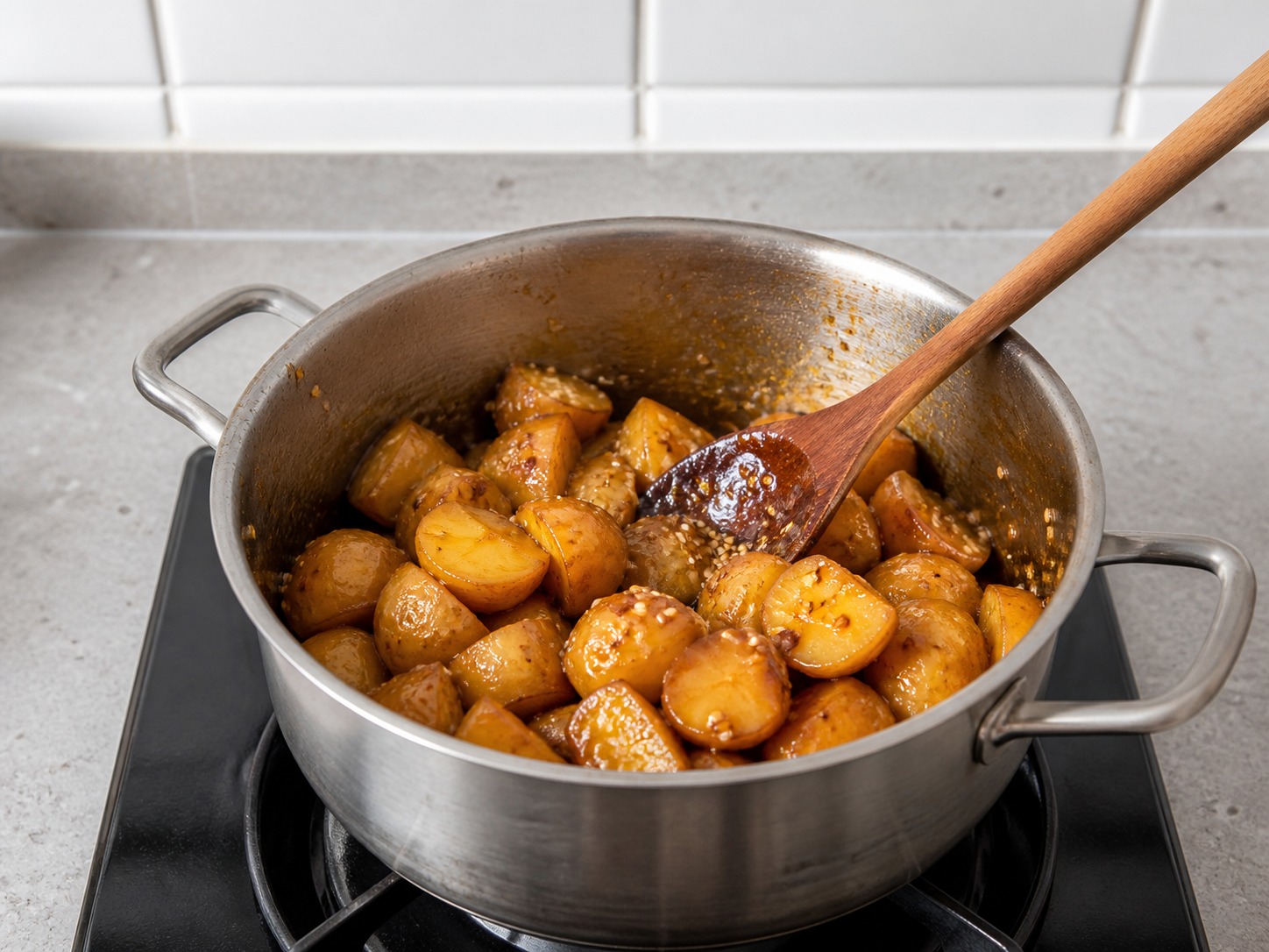 Korean Soy-Braised Potatoes — Add sesame oil