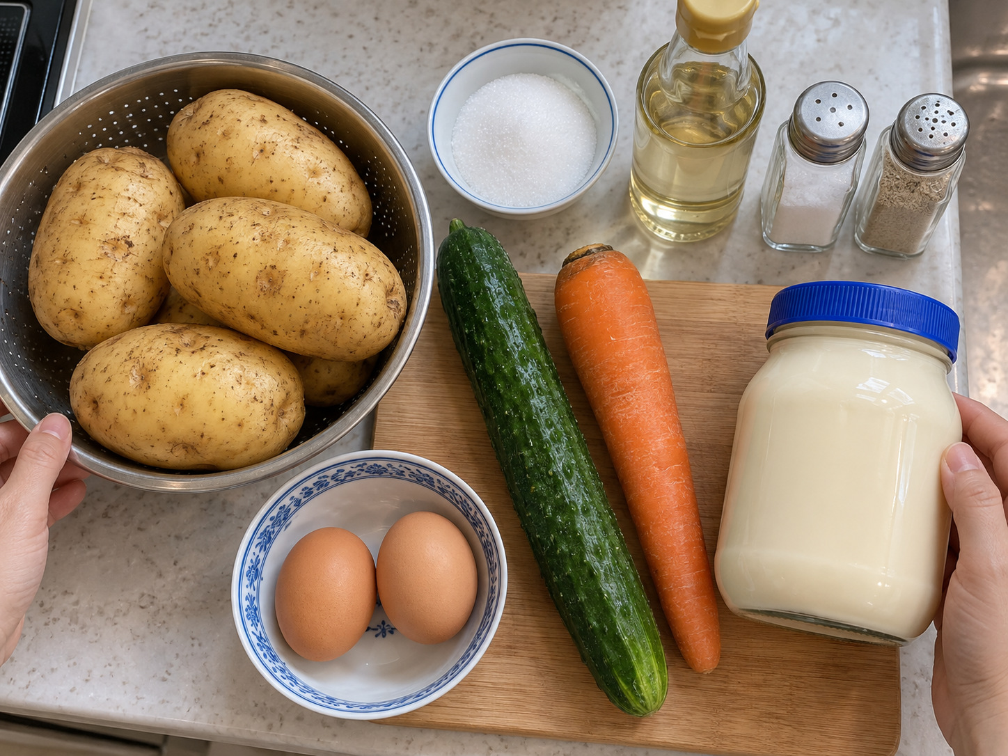 Salad Kentang Korea dengan Telur dan Mentimun — bahan