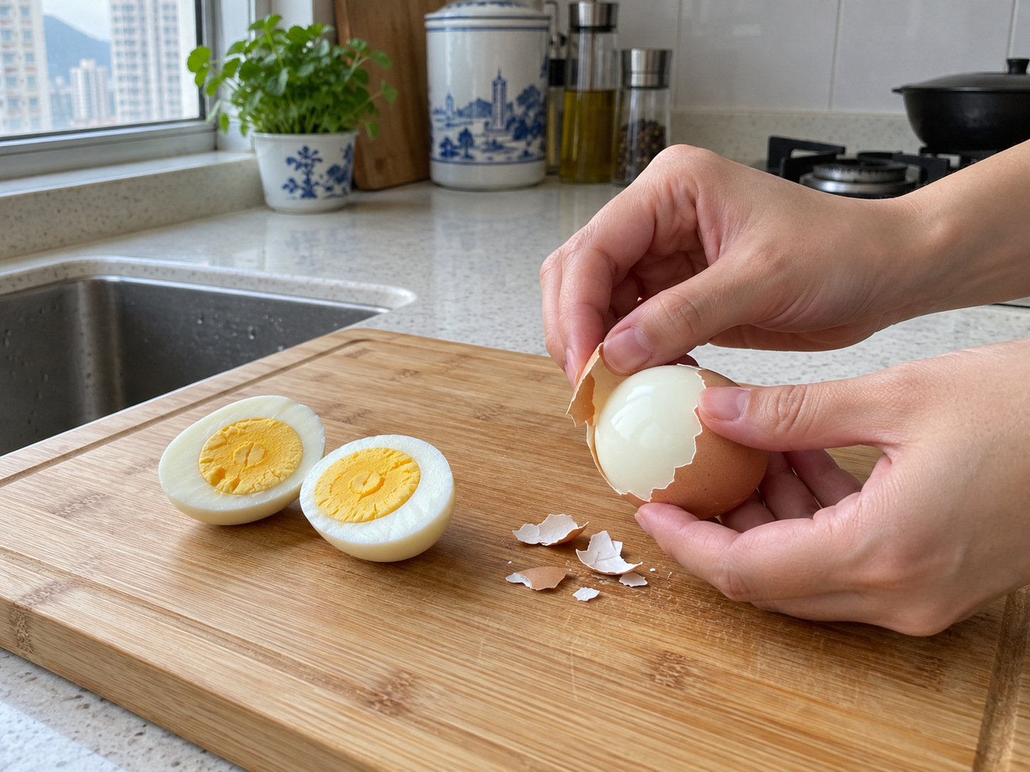 Salad Kentang Korea dengan Telur dan Mentimun — Dinginkan dan kupas