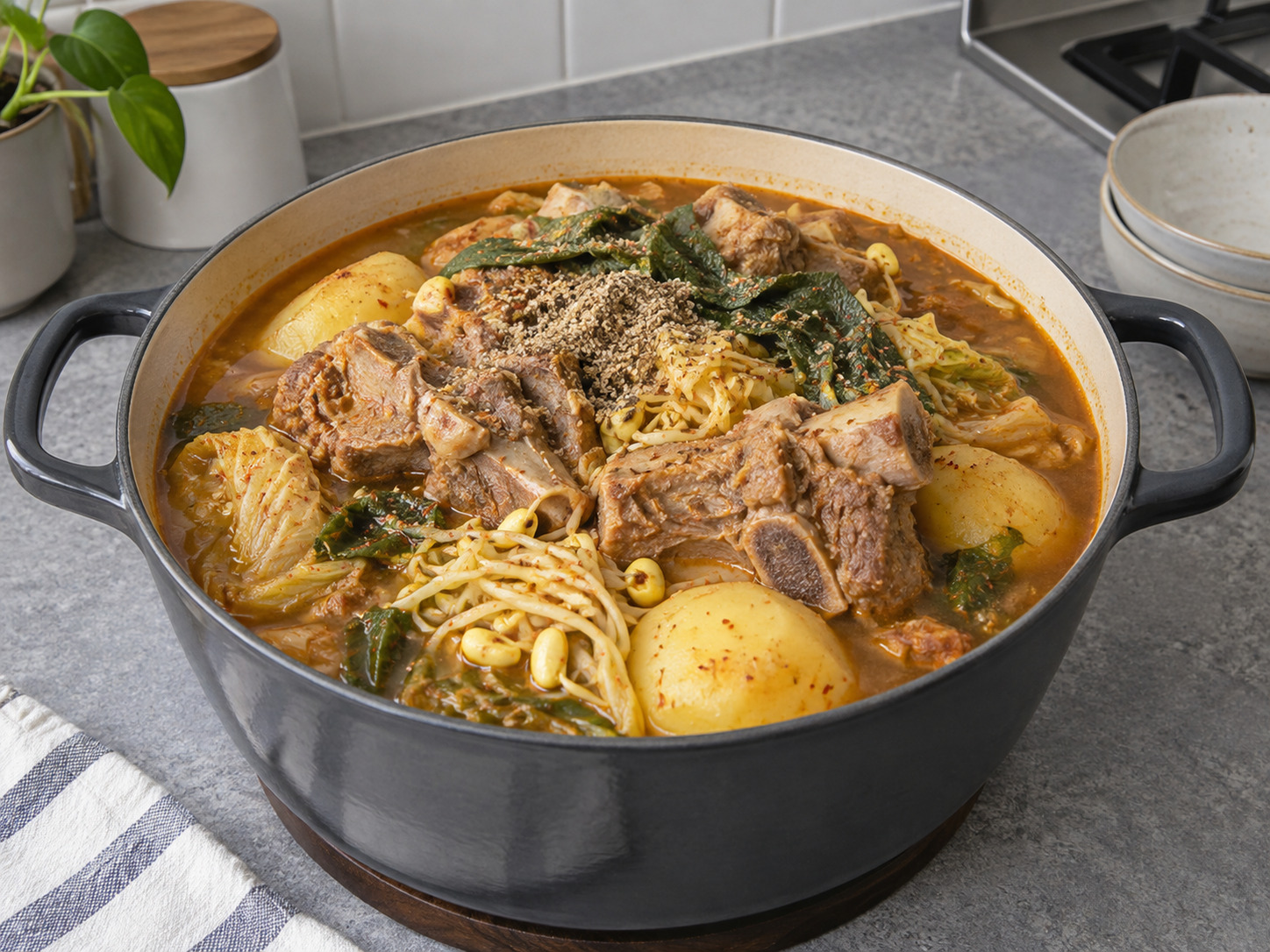 Korean Gamjatang Pork Bone Soup — finished dish