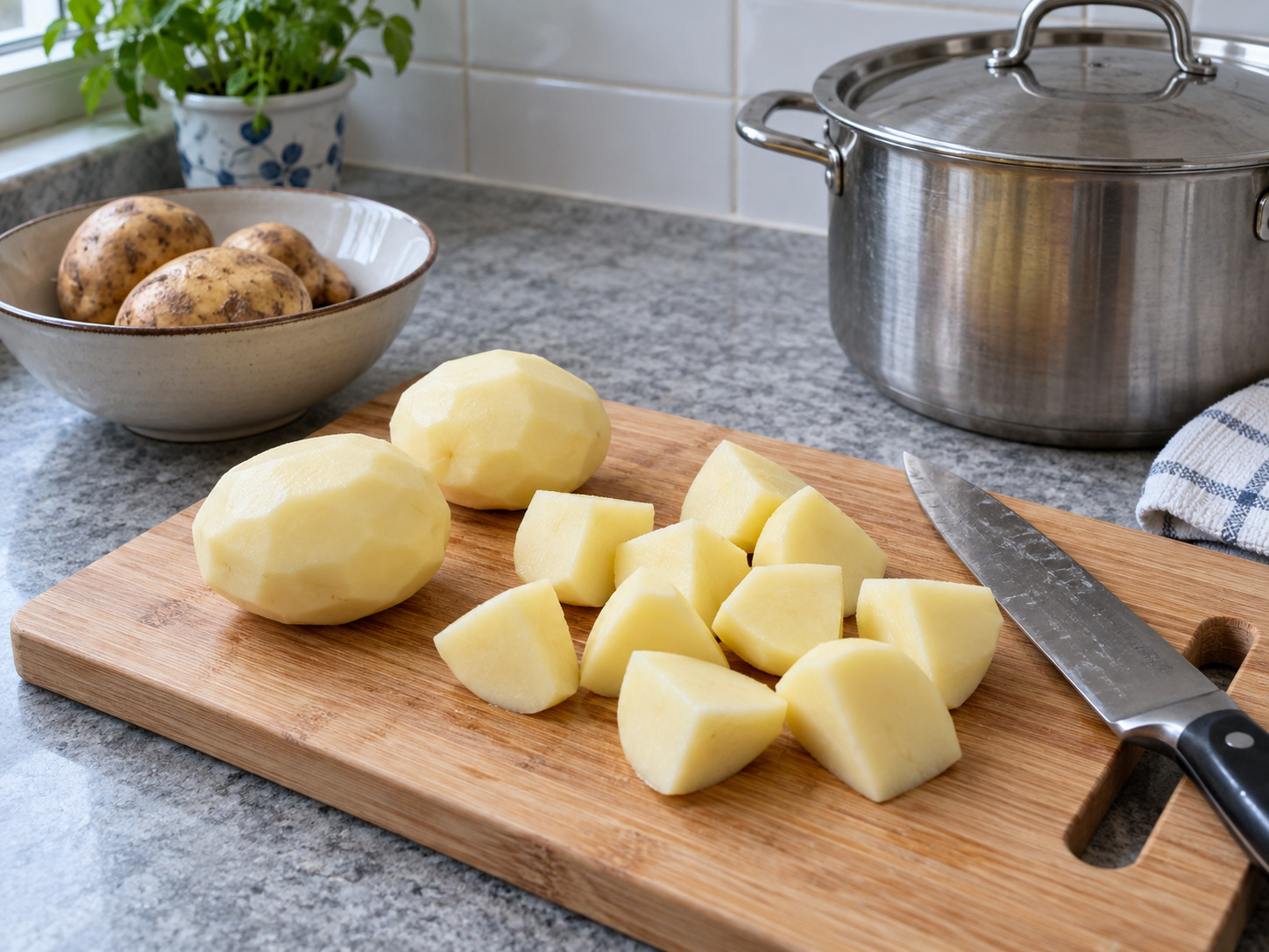 Korean Gamjatang Pork Bone Soup — Peel potatoes and cut into large chunks