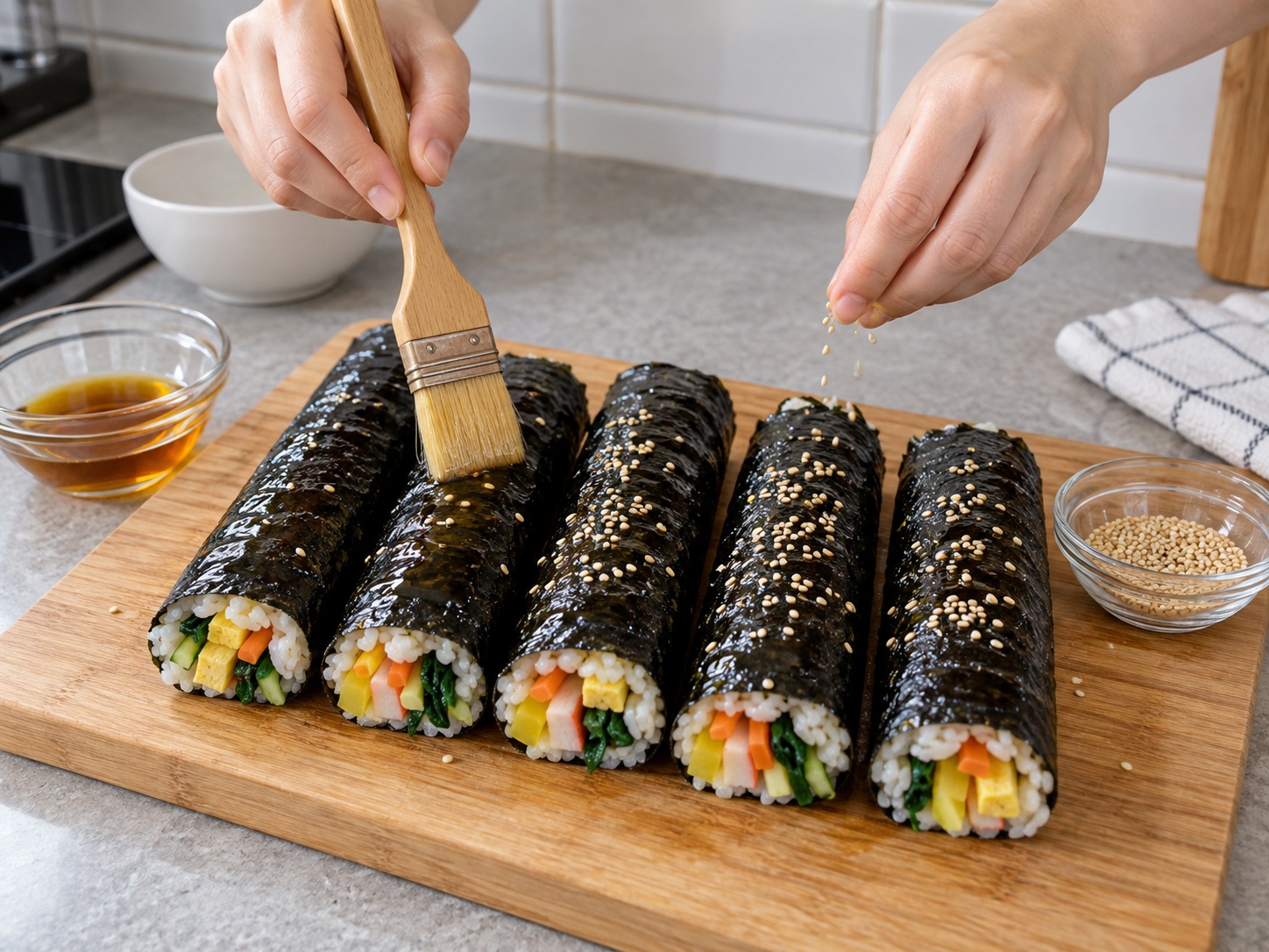 Korean Gimbap — Pahiran ng oil at budburan ng sesame