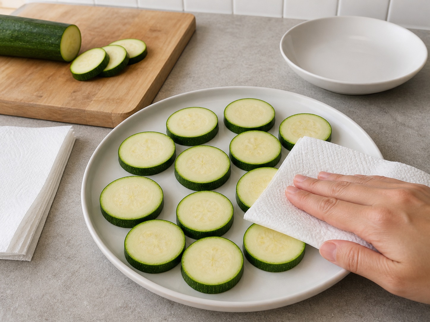 Korean Hobak Jeon Zucchini Pancakes: Pat zucchini dry