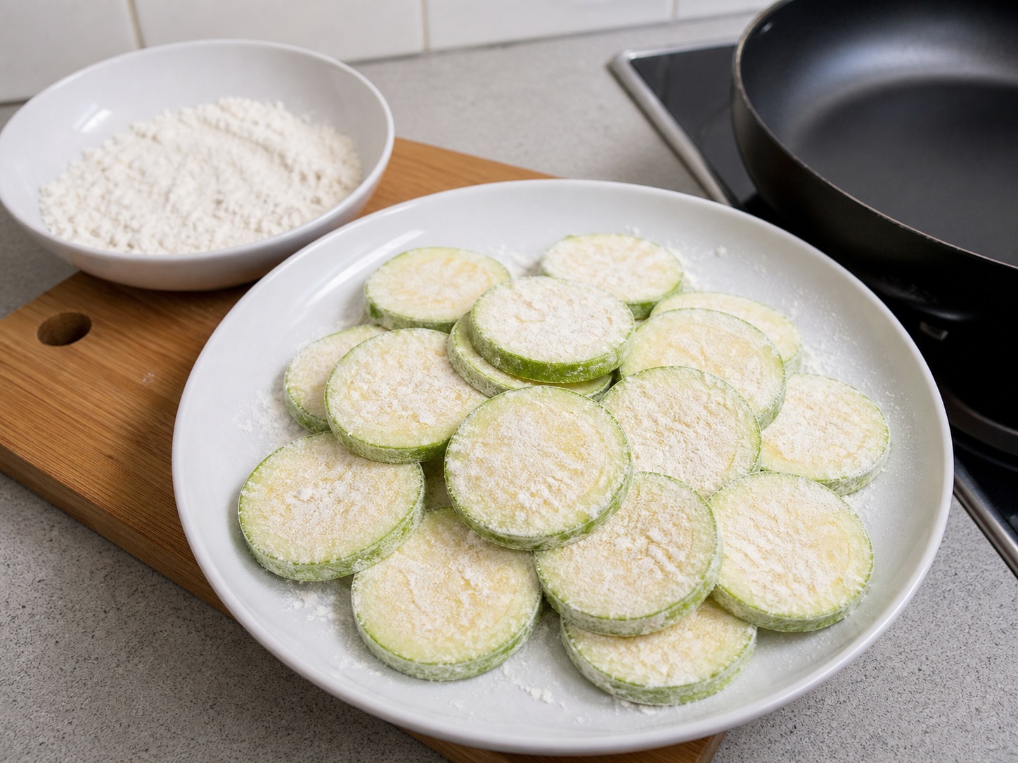 Korean Hobak Jeon Zucchini Pancakes: Coat with flour