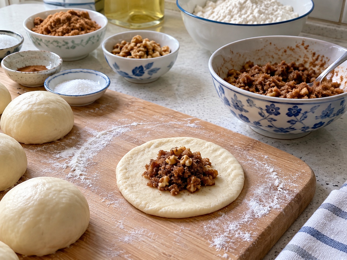 Korean Hotteok na may Brown Sugar — Patagin ang isang piraso at ilagay ang isang bahagi ng palaman sa gitna
