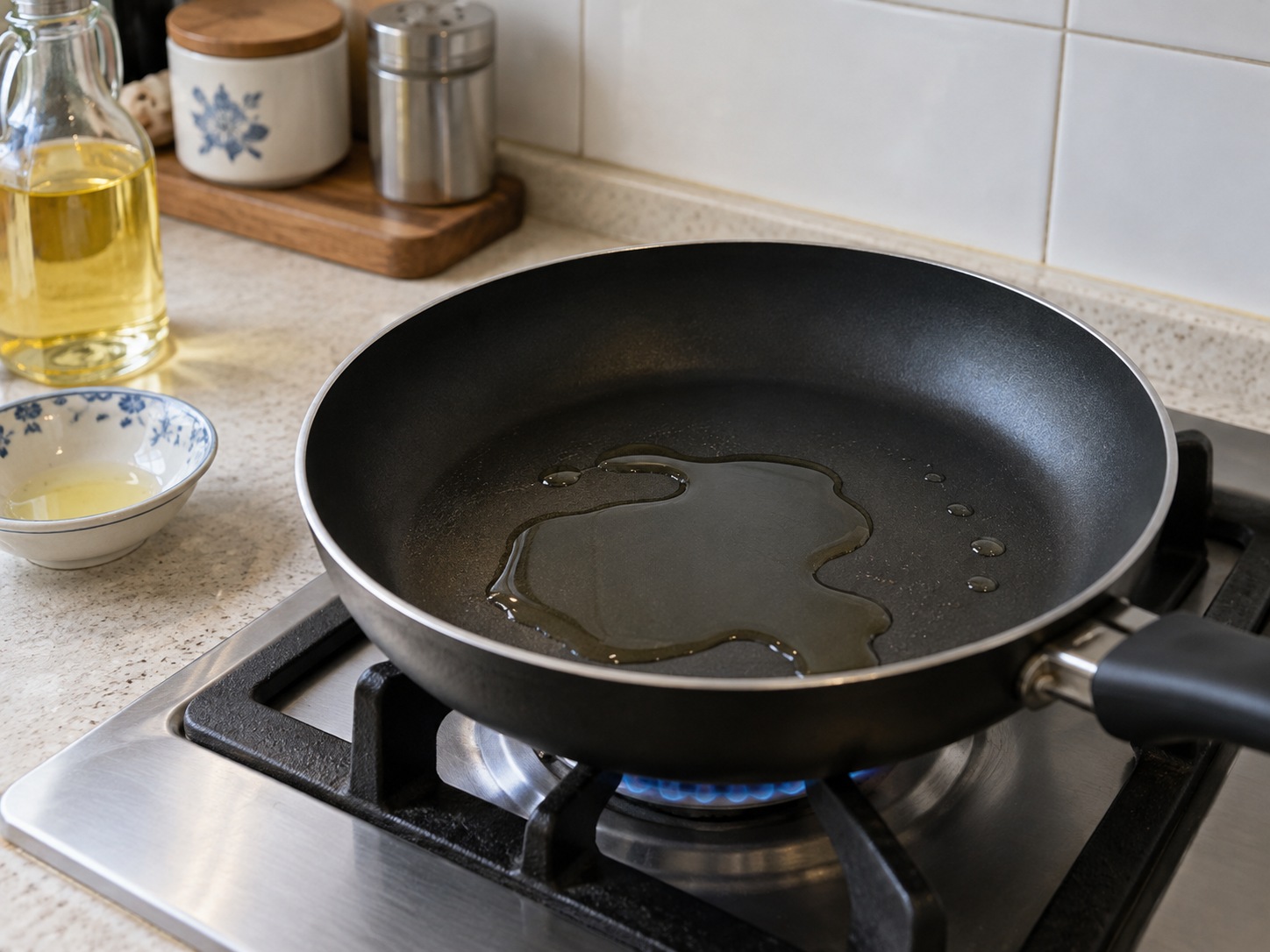 Korean Hotteok na may Brown Sugar — Painitin ang kaunting mantika sa nonstick na kawali sa katamtamang mahinang apoy