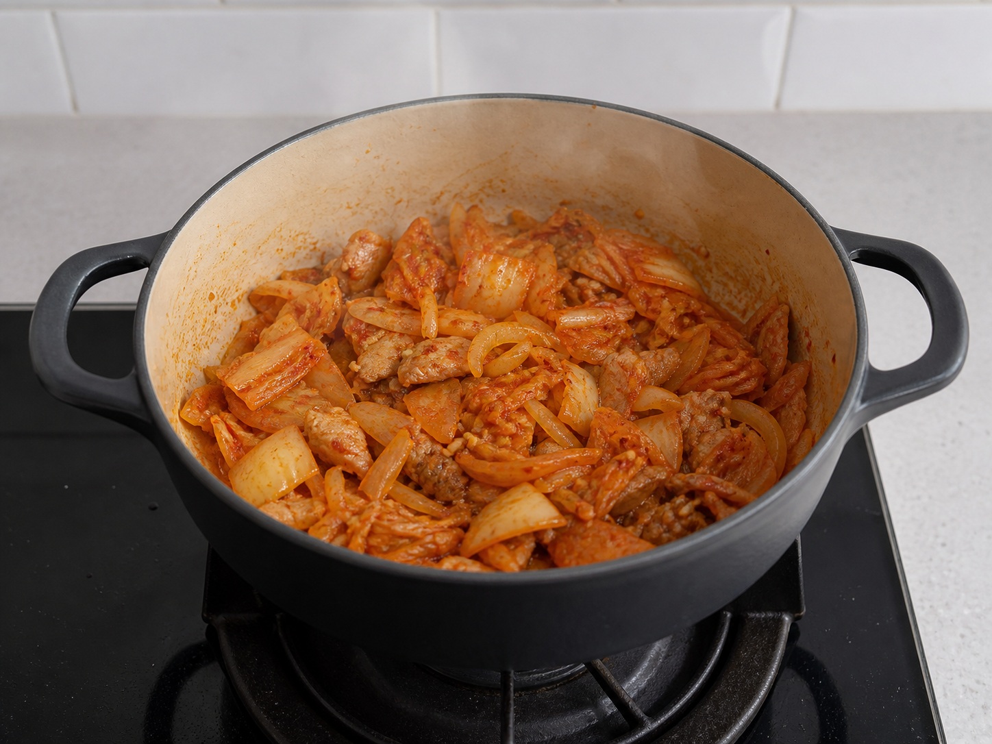 Korean Kimchi Stew with Pork and Tofu — Sauté kimchi