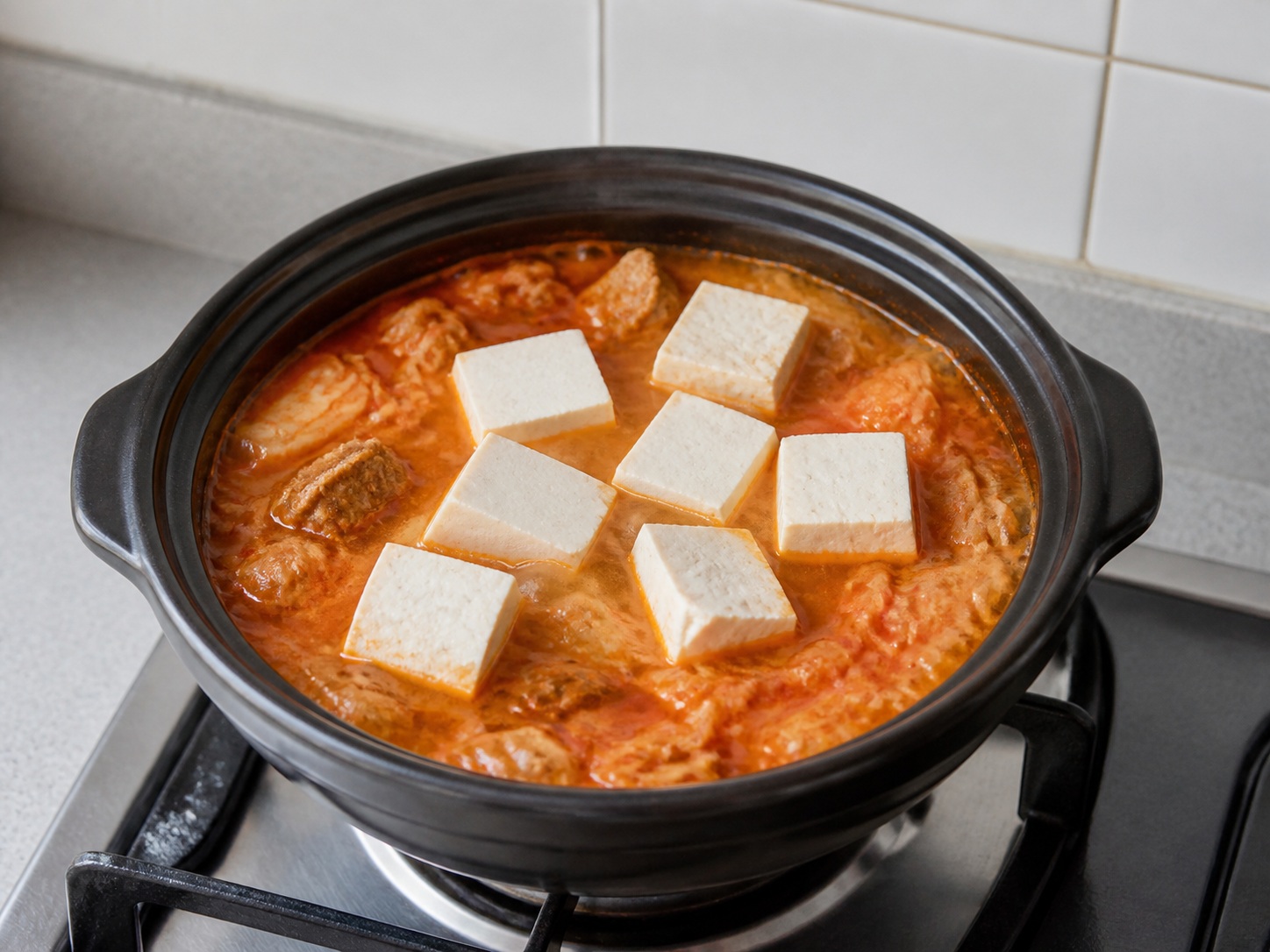 Korean Kimchi Stew with Pork and Tofu — Add tofu
