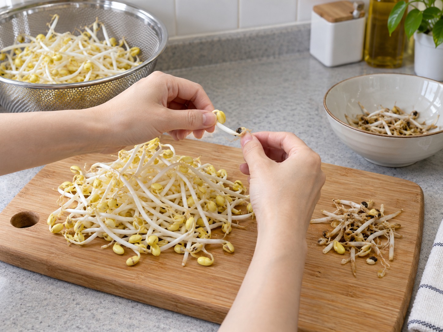 Korean Soybean Sprout Soup — Sort the sprouts