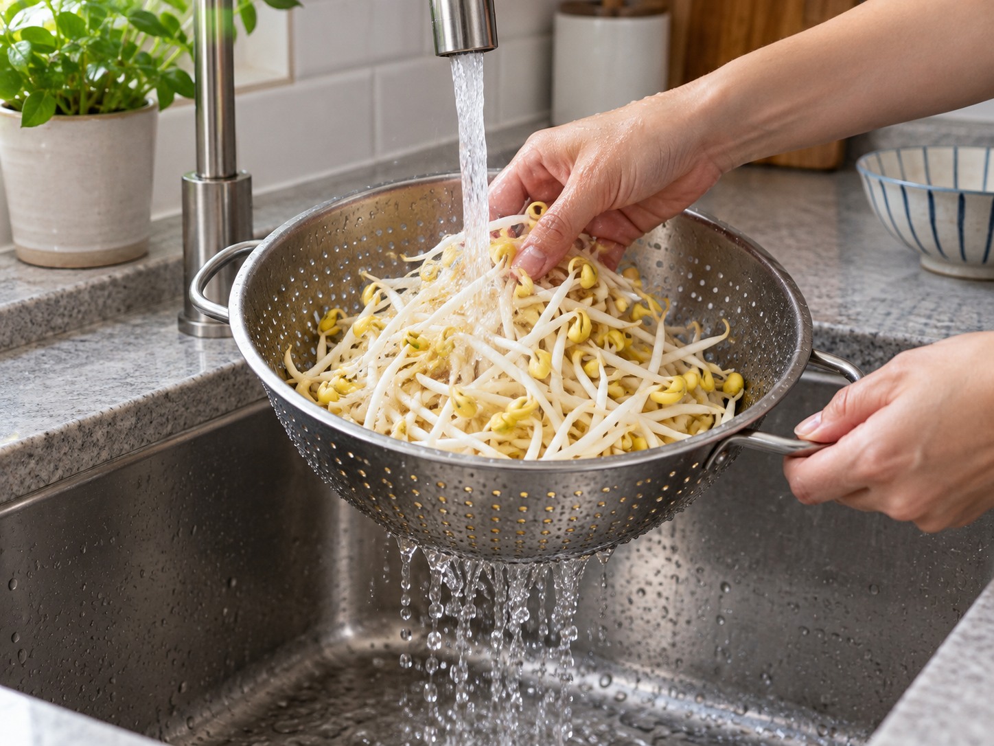 Korean Soybean Sprout Soup — Rinse and drain