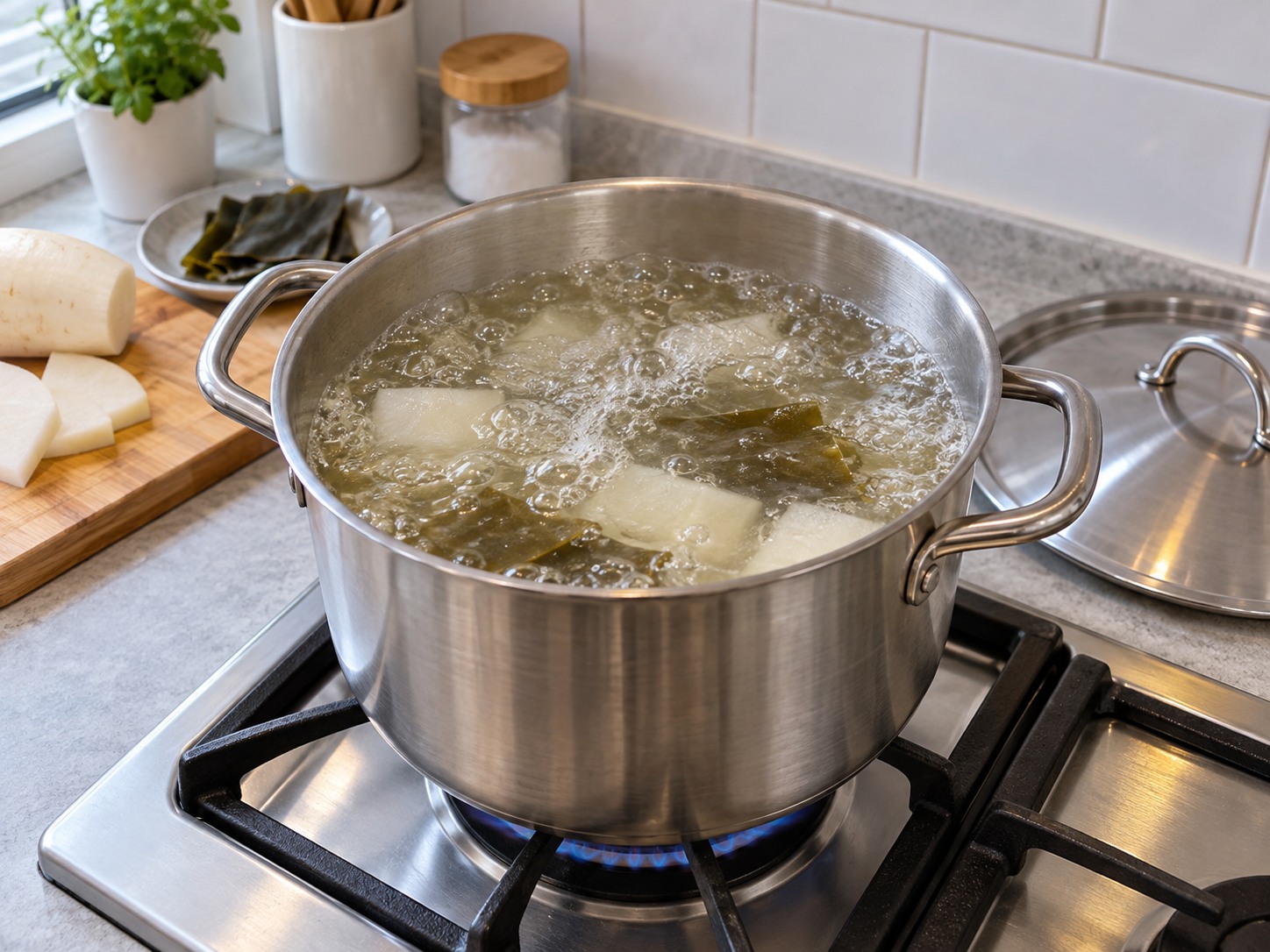Korean Soybean Sprout Soup — Bring stock to a boil