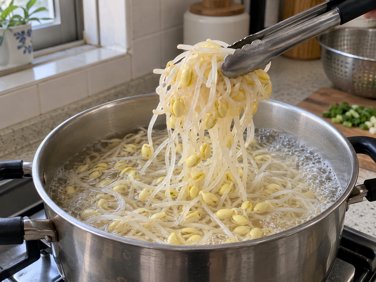 韓式麻油拌大豆芽 — 檢查熟度