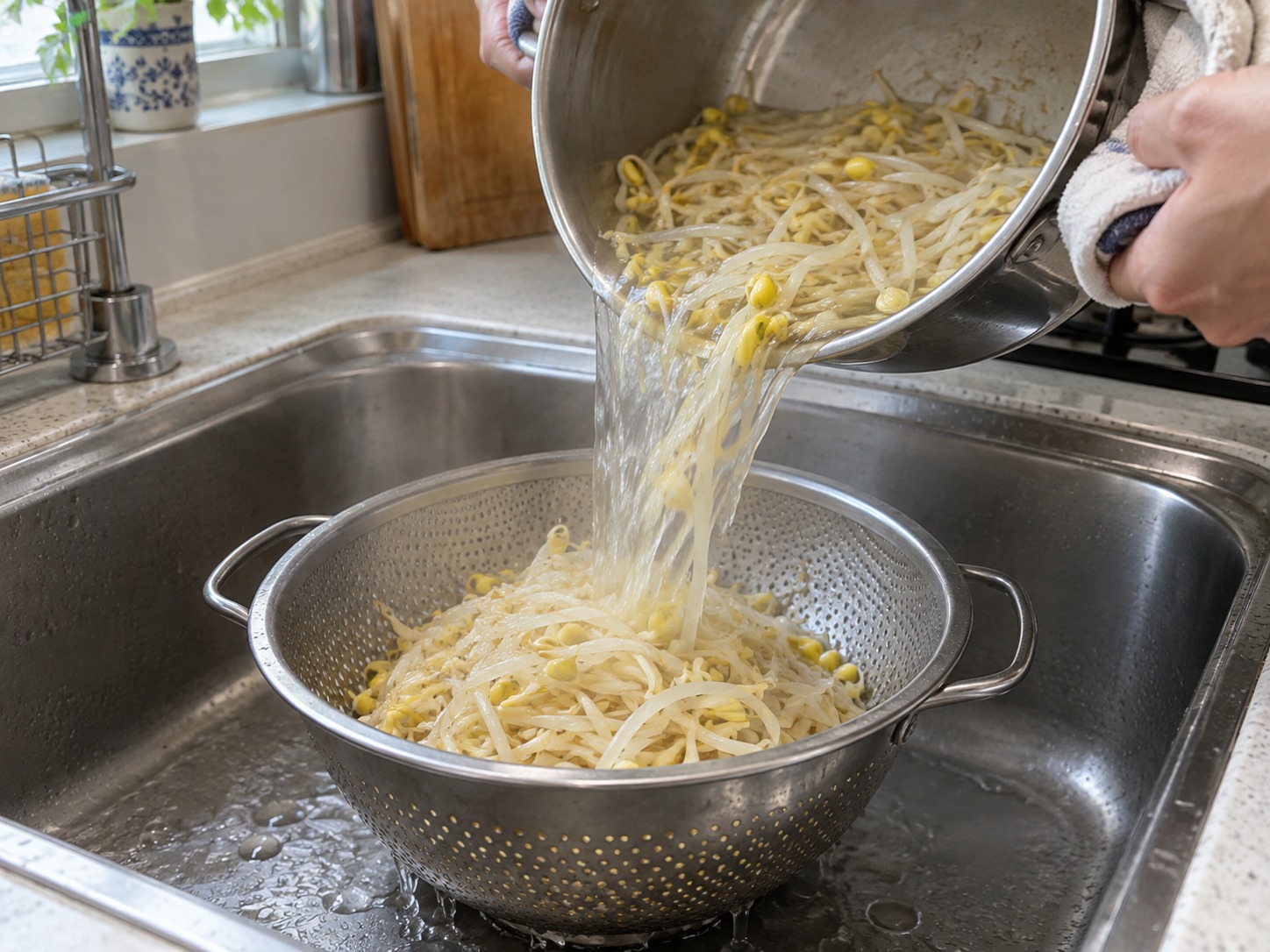 韓式麻油拌大豆芽 — 瀝乾熟豆芽