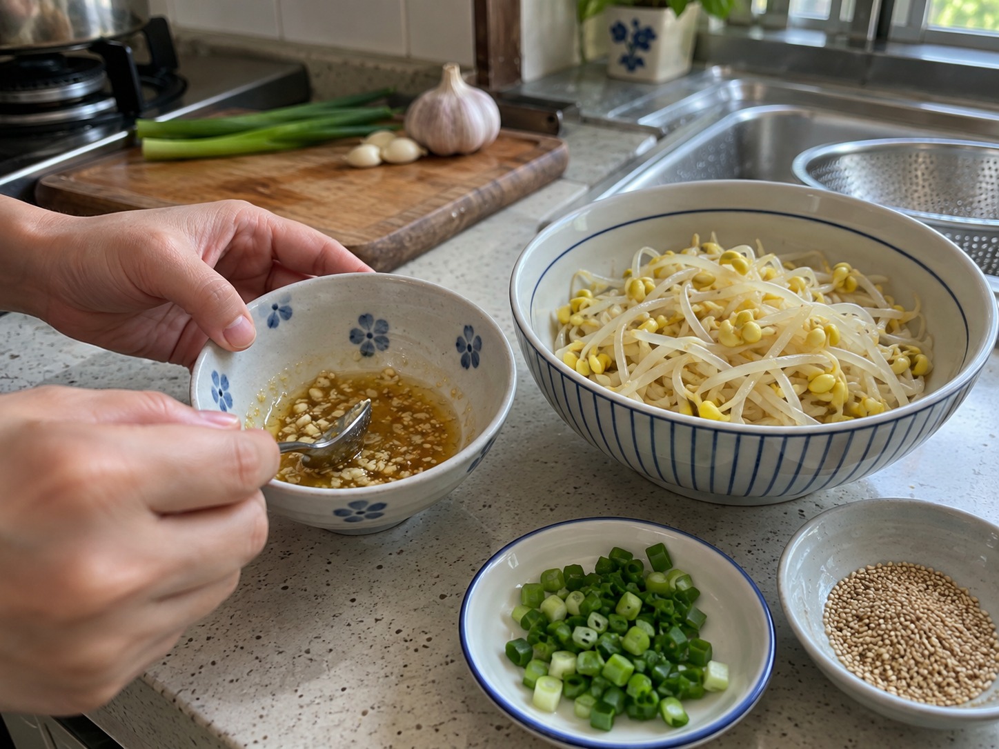 韓式麻油拌大豆芽 — 拌麻油調味
