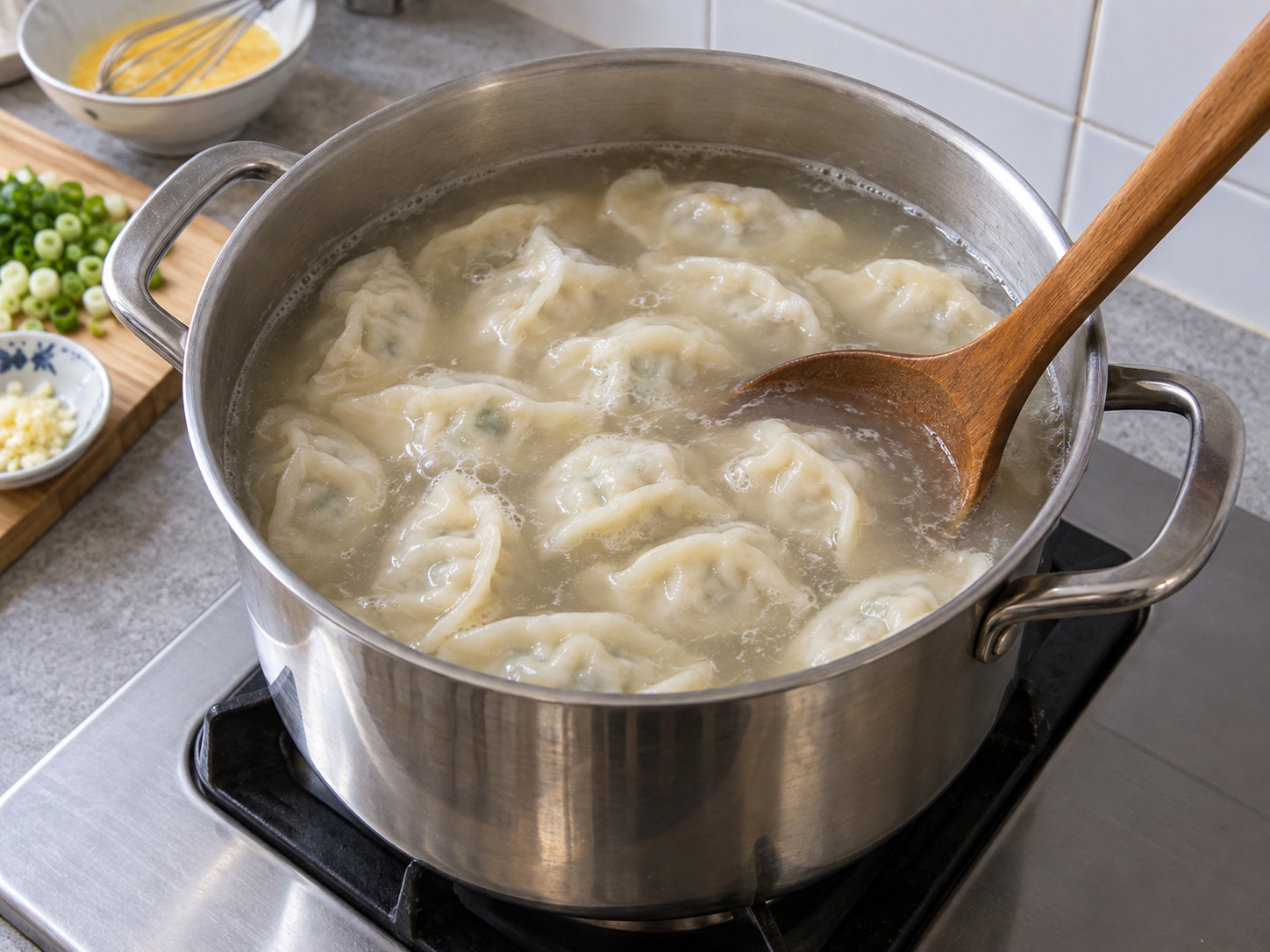 韓式餃子湯 — 輕輕攪動,防止黏鍋