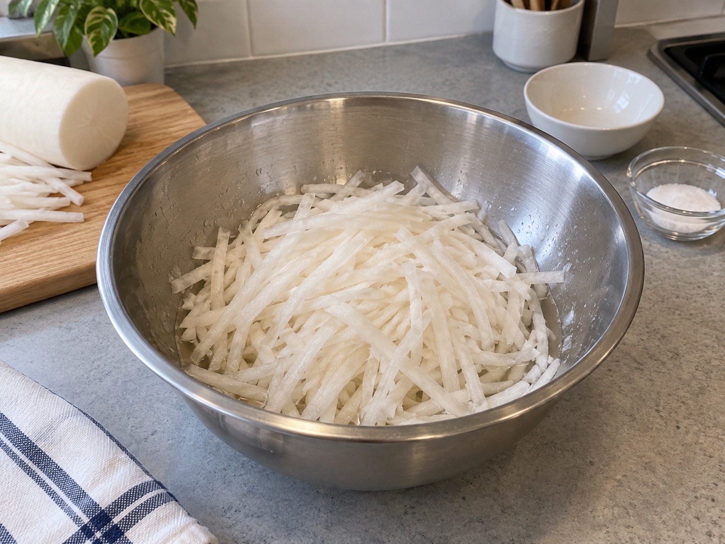 Korean Seasoned Radish Salad — Rest at room temperature for ten minutes to soften and release moisture