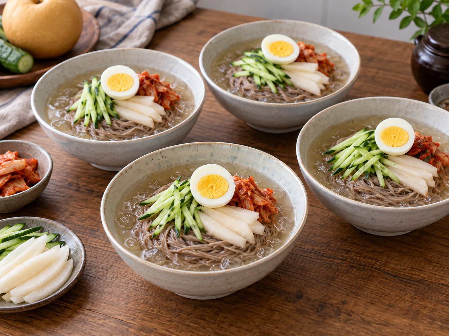 韓式冷蕎麥麵 — 放配料上桌
