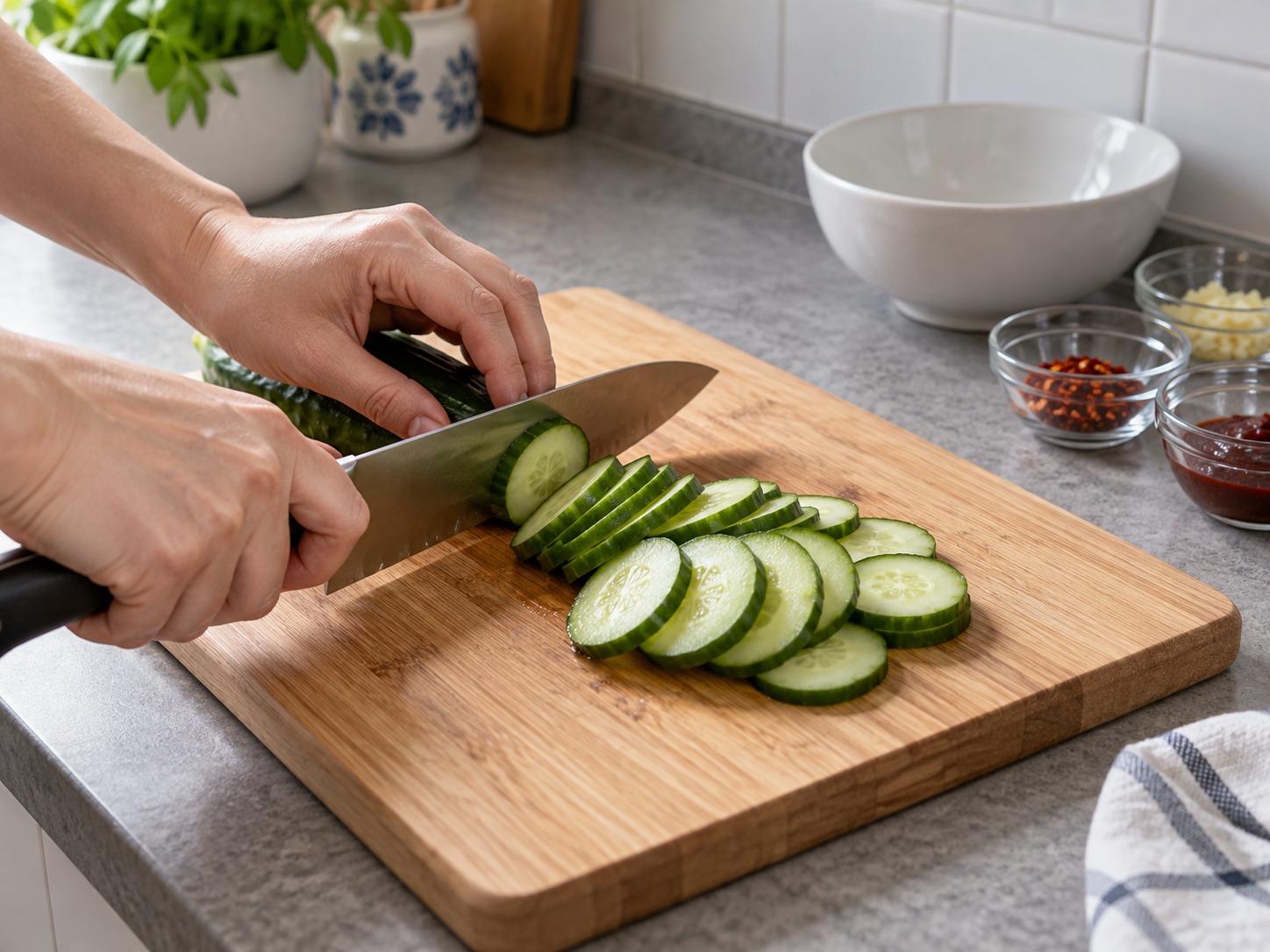 Salad Mentimun Pedas Korea — Iris dengan rata