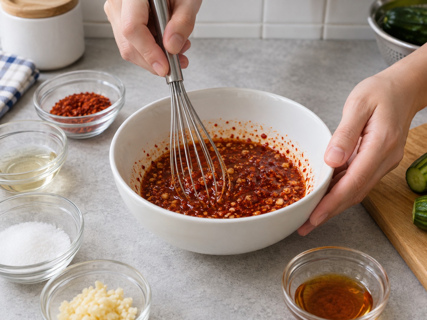Salad Mentimun Pedas Korea — Campur saus cabai