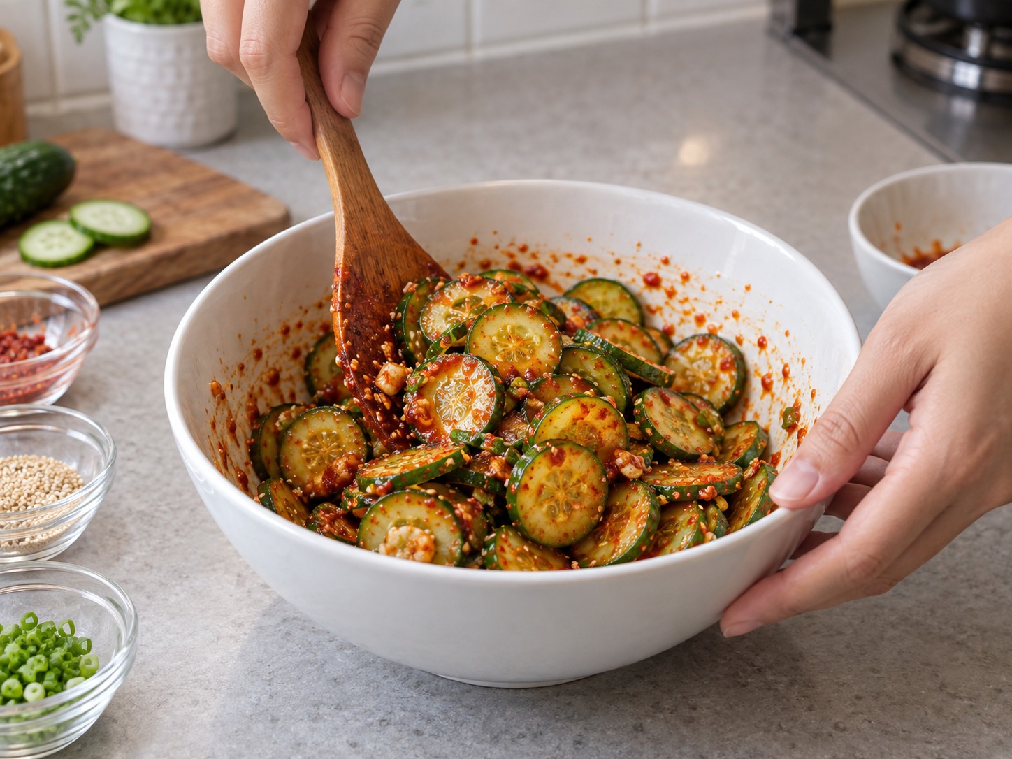 Salad Mentimun Pedas Korea — Masukkan mentimun