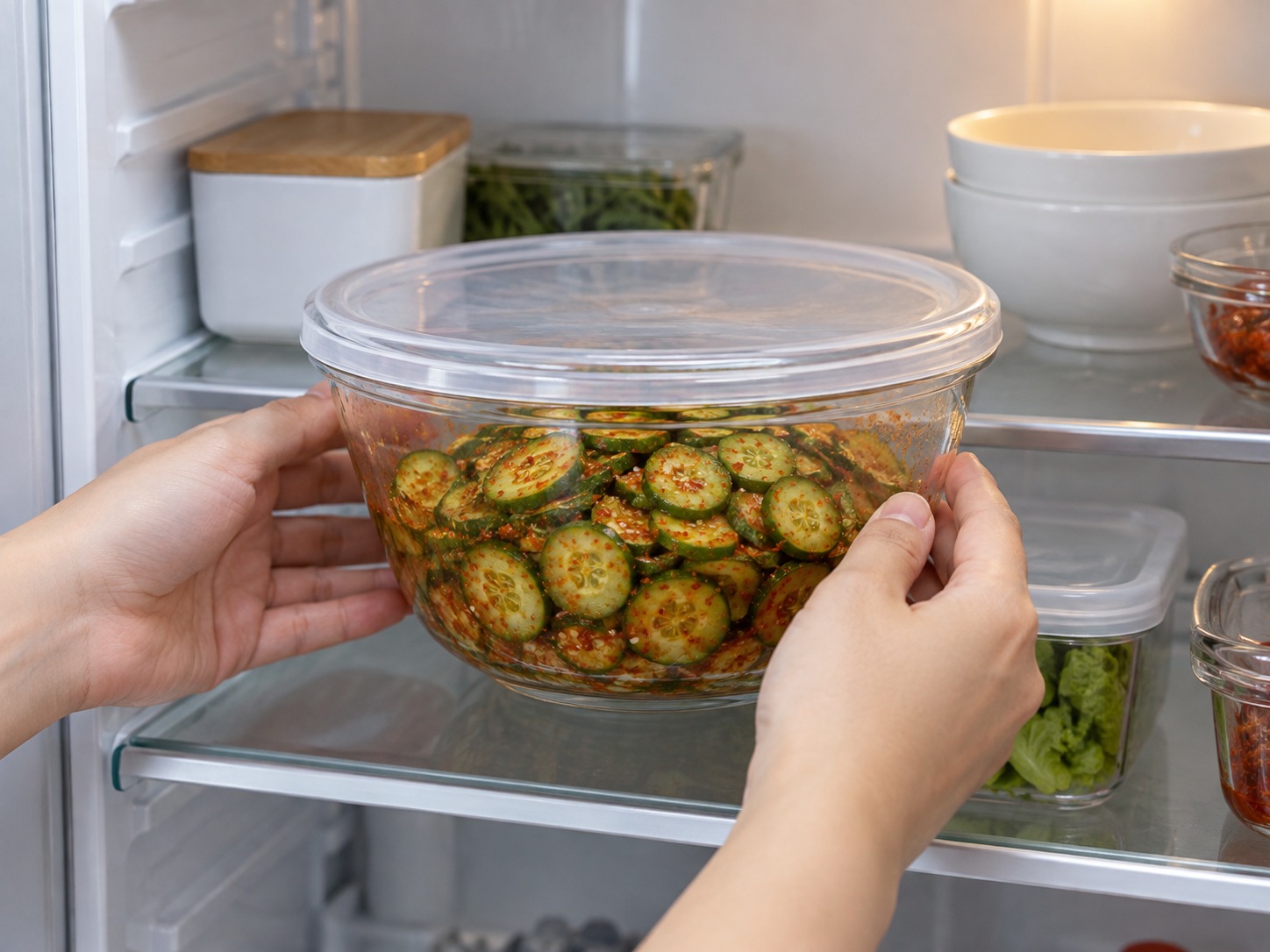 Salad Mentimun Pedas Korea — Diamkan dalam lemari es