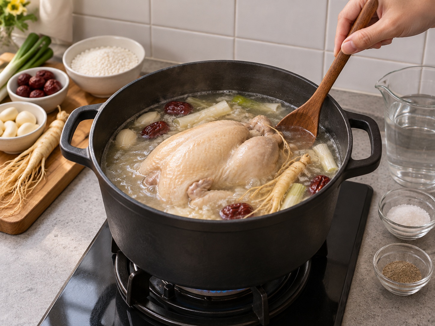 Korean Samgyetang — Simmer young whole chicken, 1