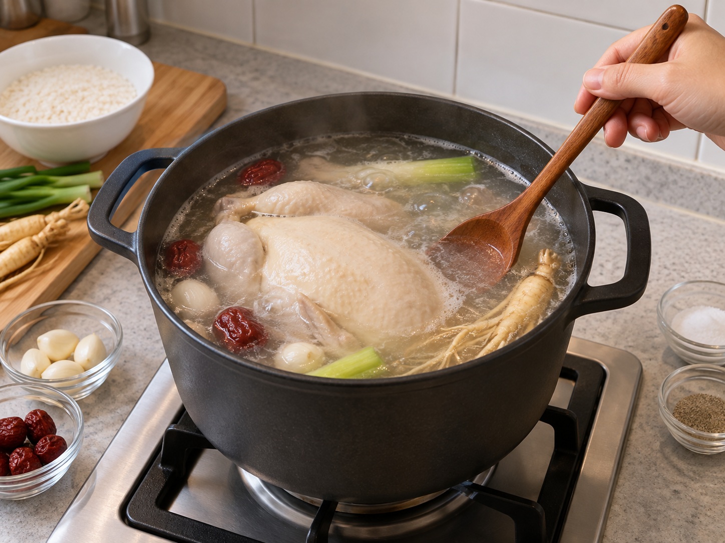 Korean Samgyetang — Check young whole chicken, 1