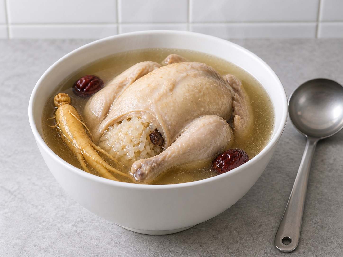 Korean Samgyetang — Serve young whole chicken, 1