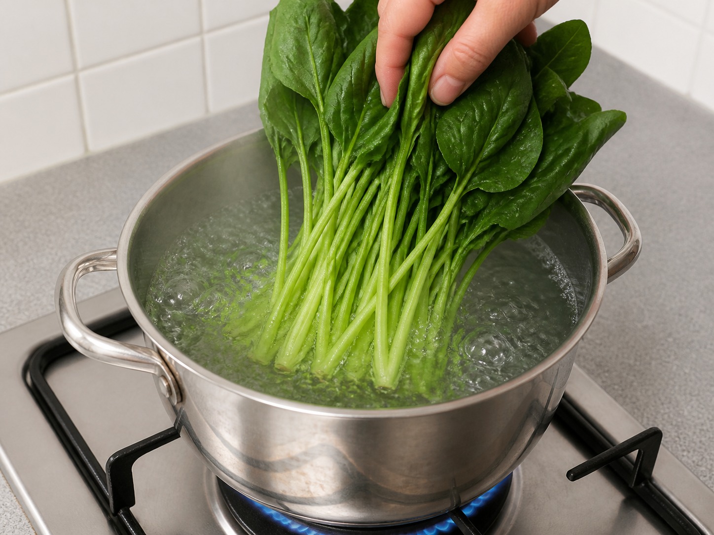 Korean Seasoned Spinach — Blanch stems first