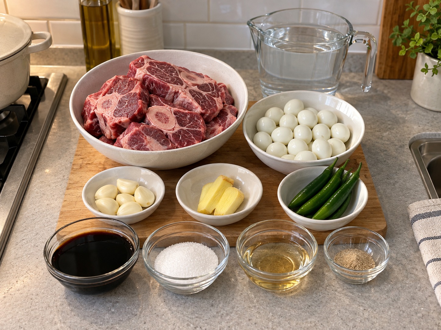 韓式醬油燉牛肉鵪鶉蛋 — 材料