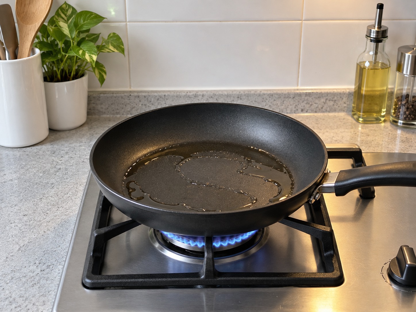 韓式醬燒牛肉餅 — 接觸生肉後洗手，鑊中火熱一半油