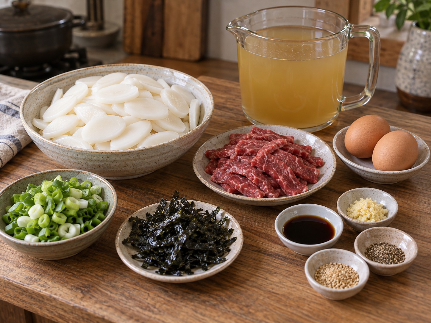 Korean Beef Rice Cake Soup — ingredients