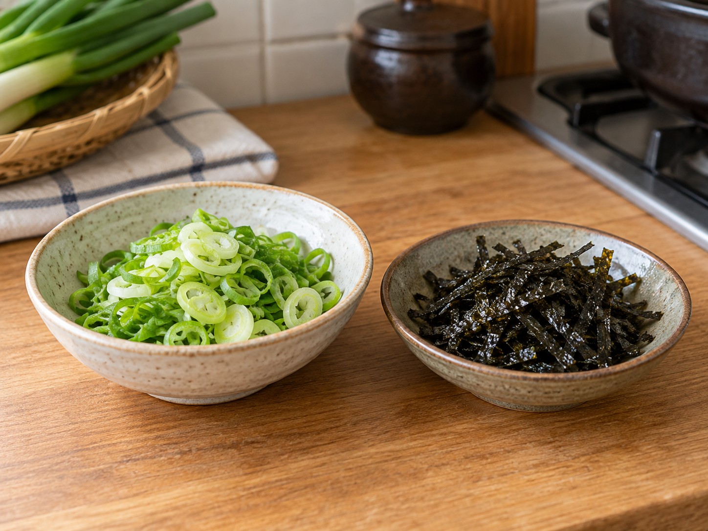 Korean Beef Rice Cake Soup — Prepare garnishes