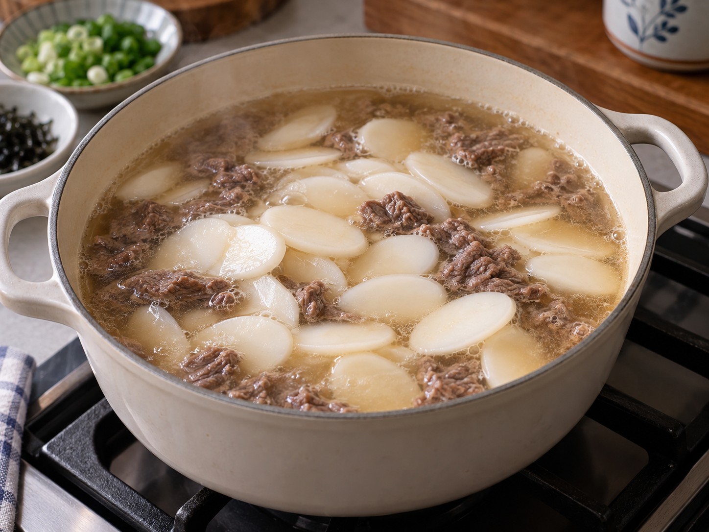 Korean Beef Rice Cake Soup — Add rice cakes
