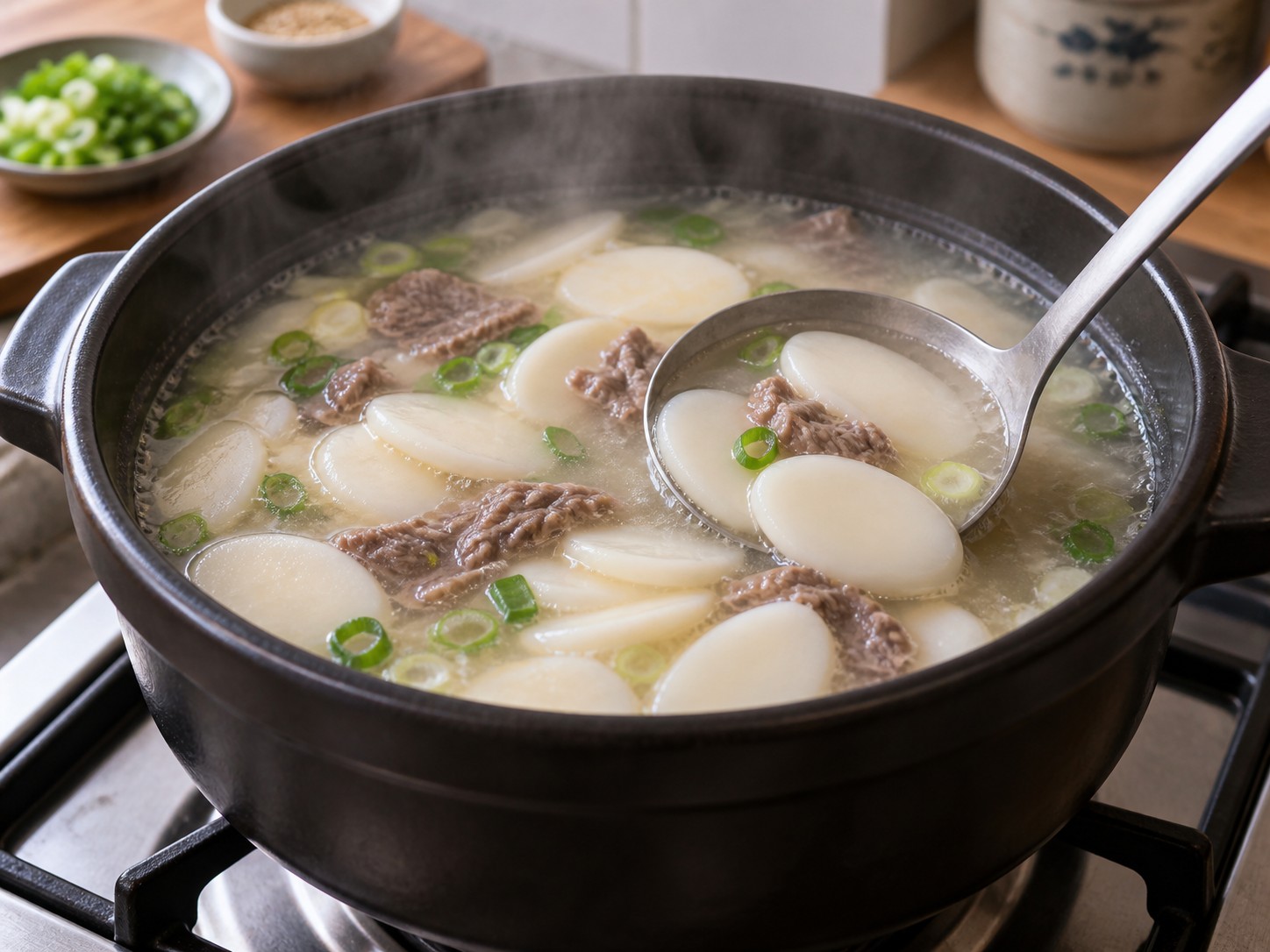 Korean Beef Rice Cake Soup — Check rice cakes