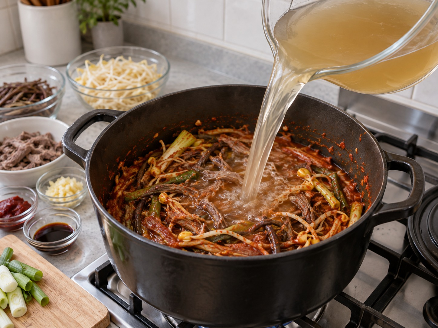 韓式辣牛肉湯 — 倒回牛肉湯煮滾