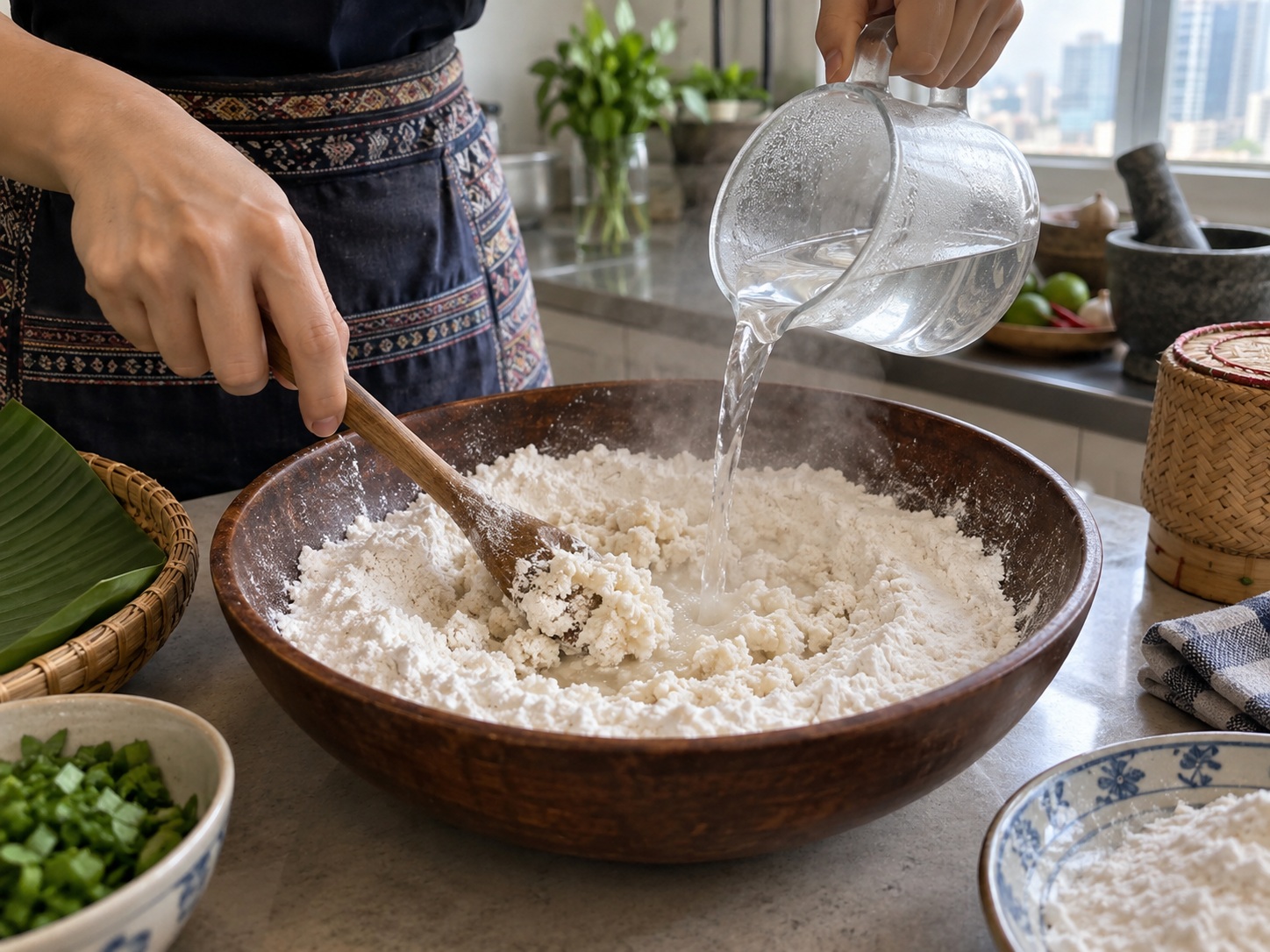 Laotian Khao Piak Sen — Scald with boiling water