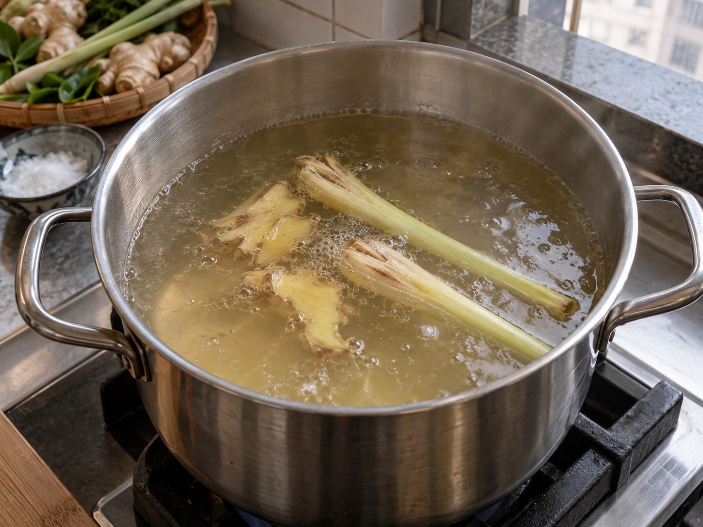 Laotian Khao Piak Sen — Build the aromatic broth