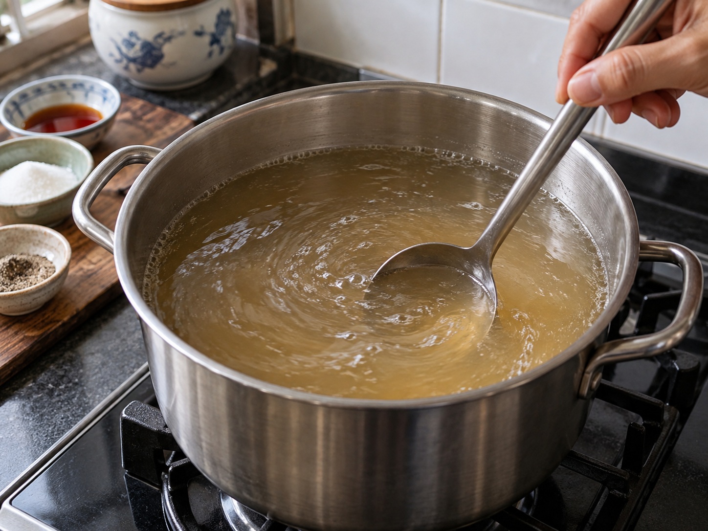 Laotian Khao Piak Sen — Season the thickened broth