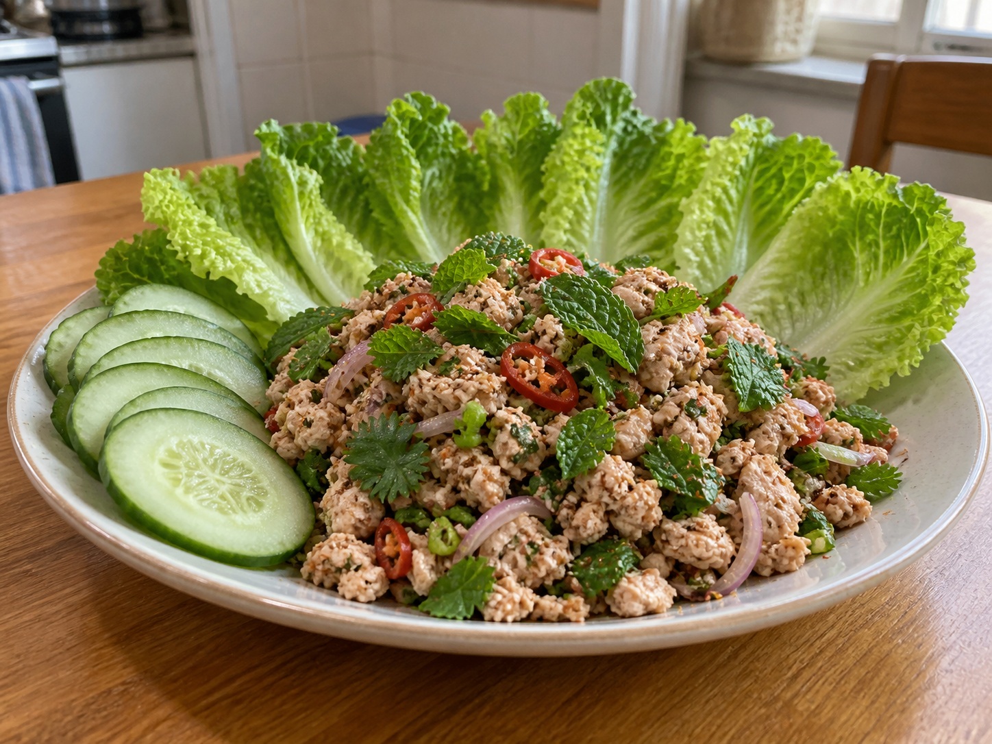 Larb Ayam Laos — hidangan selesai