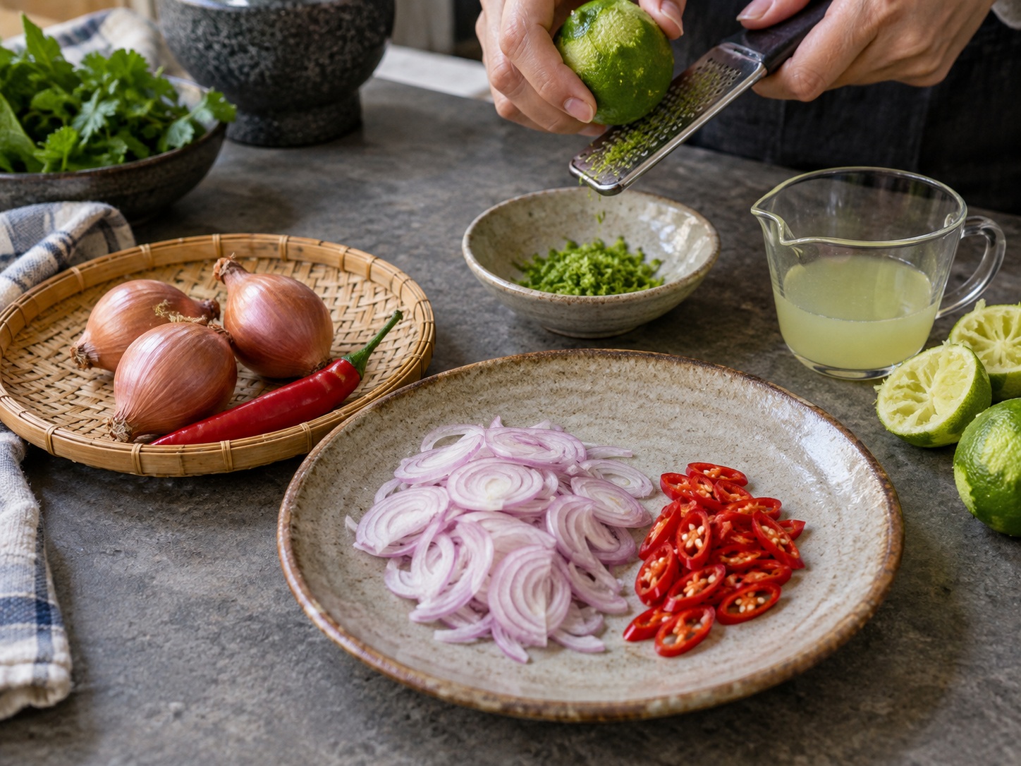 Larb Ayam Laos — Iris bawang merah dan cabai