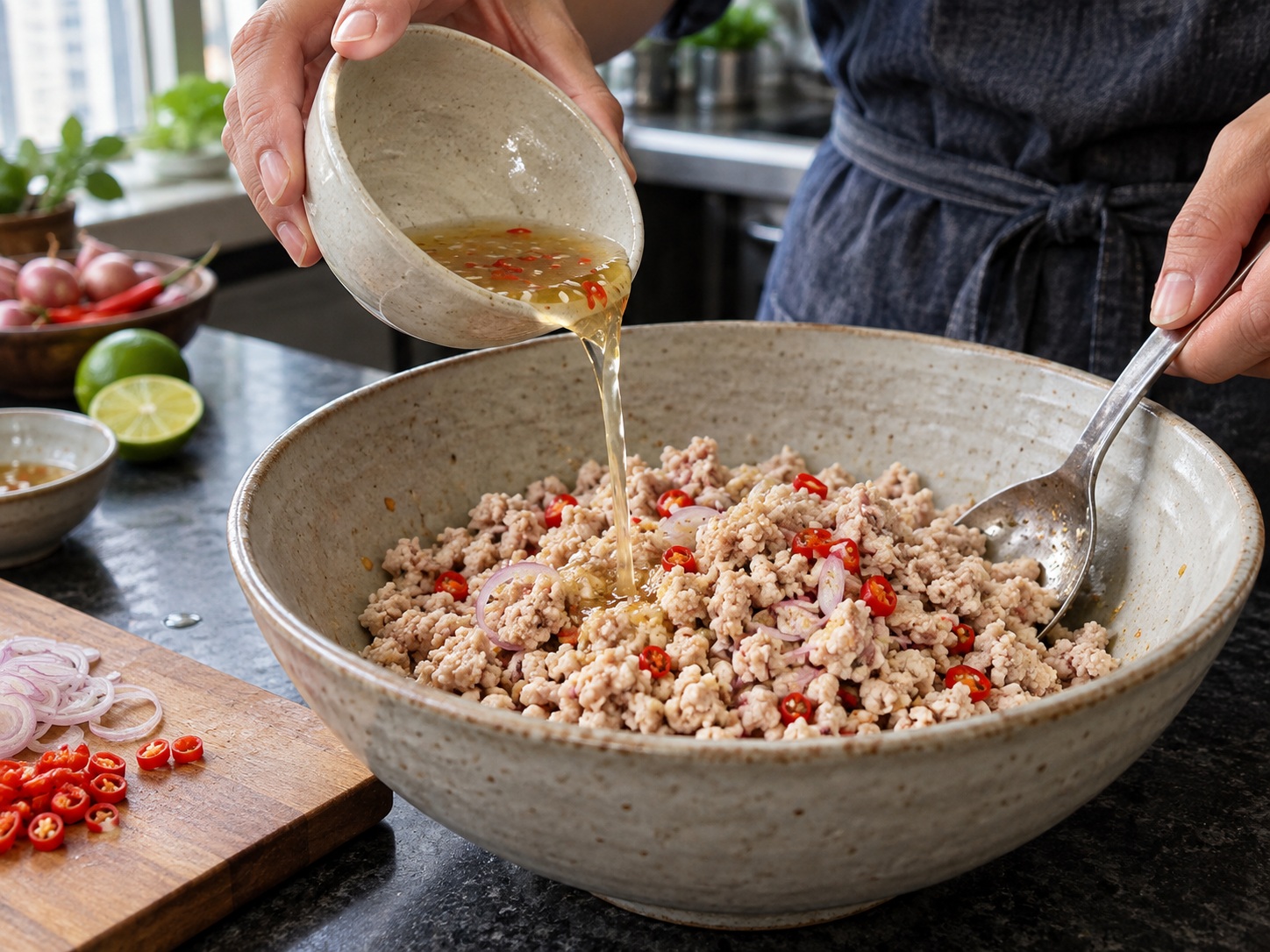 Larb Ayam Laos — Masukkan saus jeruk