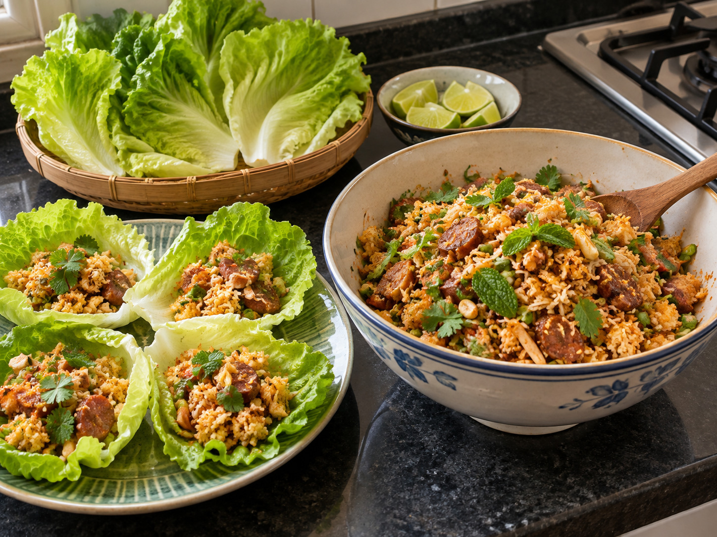 老撾香脆米飯沙律 Nam Khao — 生菜包上桌