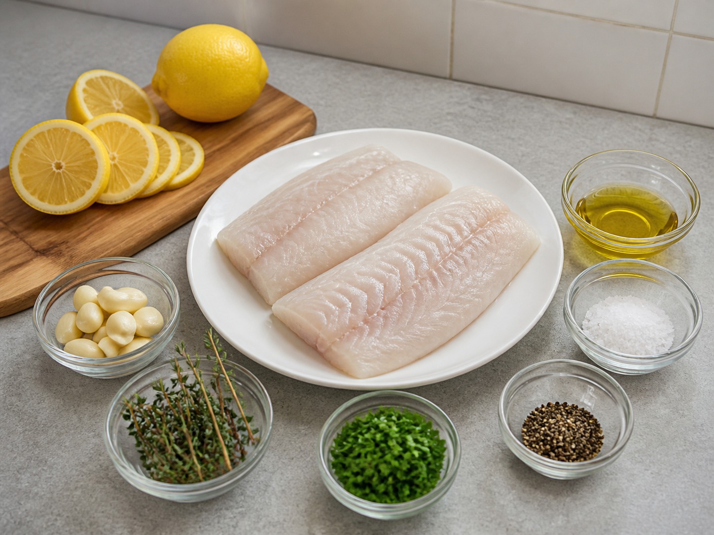 Fillet Ikan Panggang Lemon dan Herba — bahan