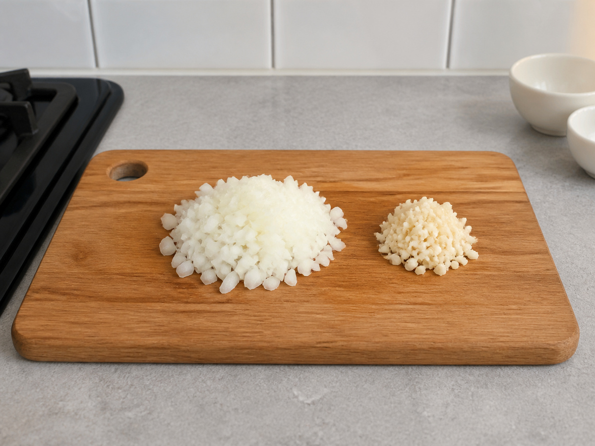 Risotto Lemon dan Kacang Polong: Potong bahan