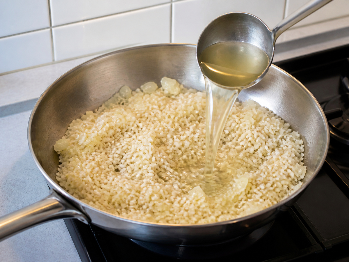 Risotto Lemon dan Kacang Polong: Masukkan bahan