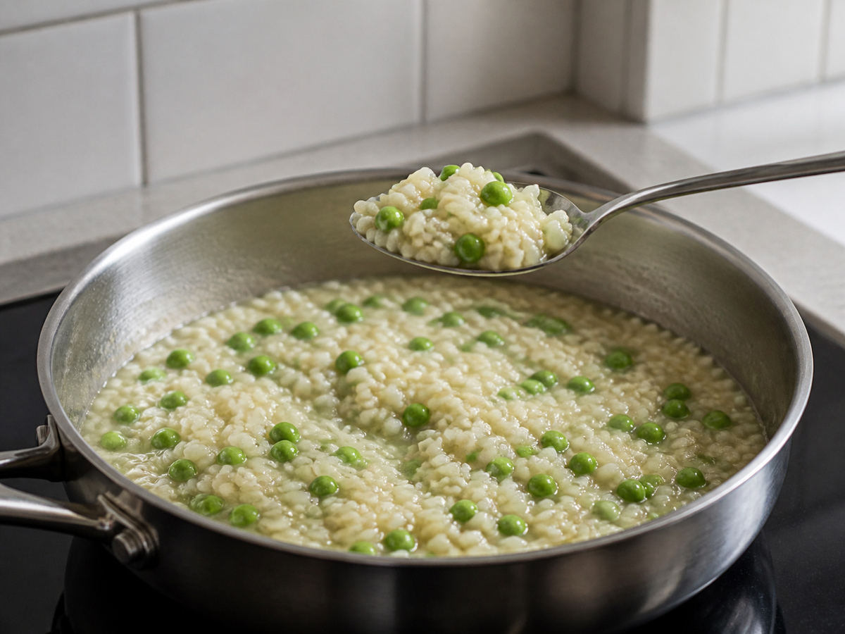 Risotto Lemon dan Kacang Polong: Periksa kematangan