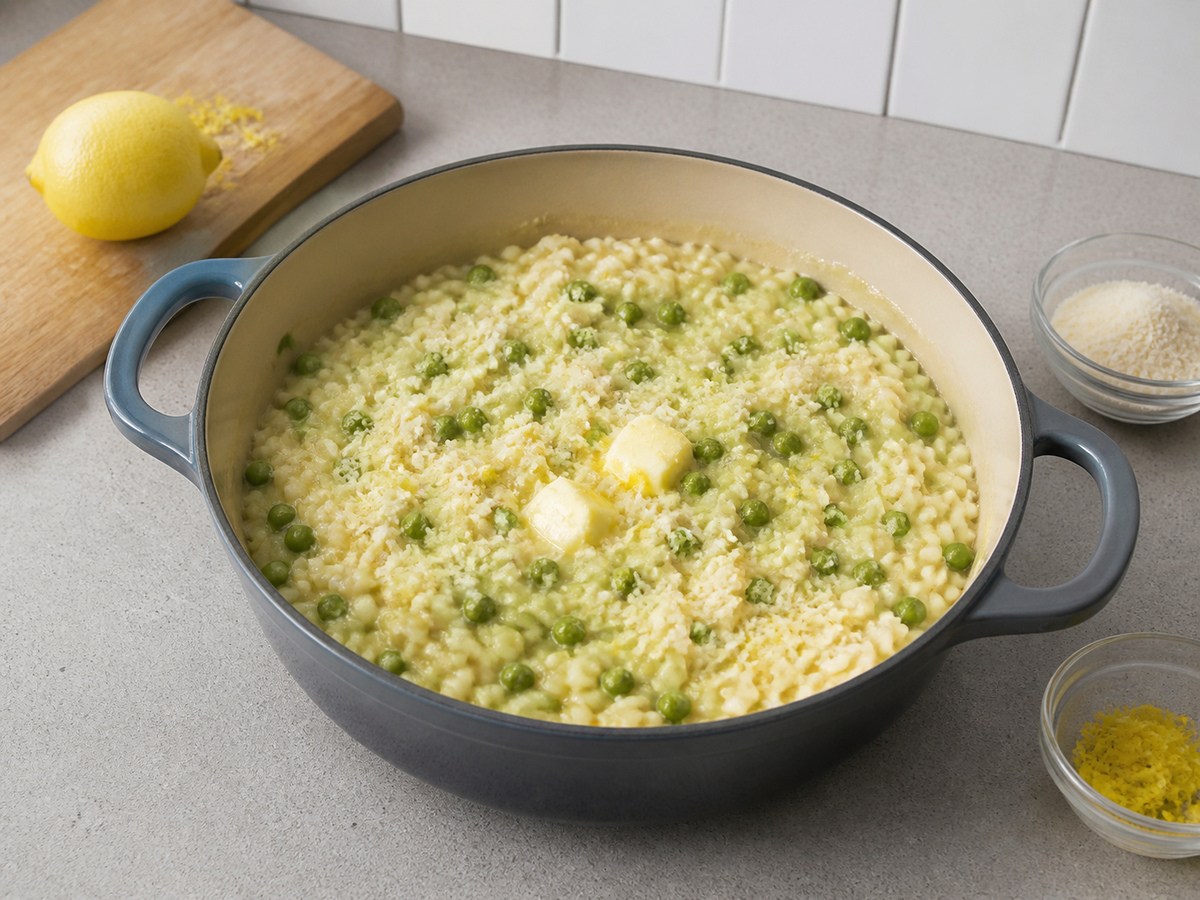 Risotto Lemon dan Kacang Polong: Campur rata