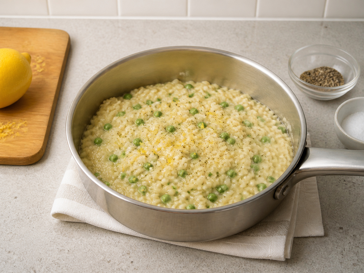 Risotto Lemon dan Kacang Polong: Bumbui rata